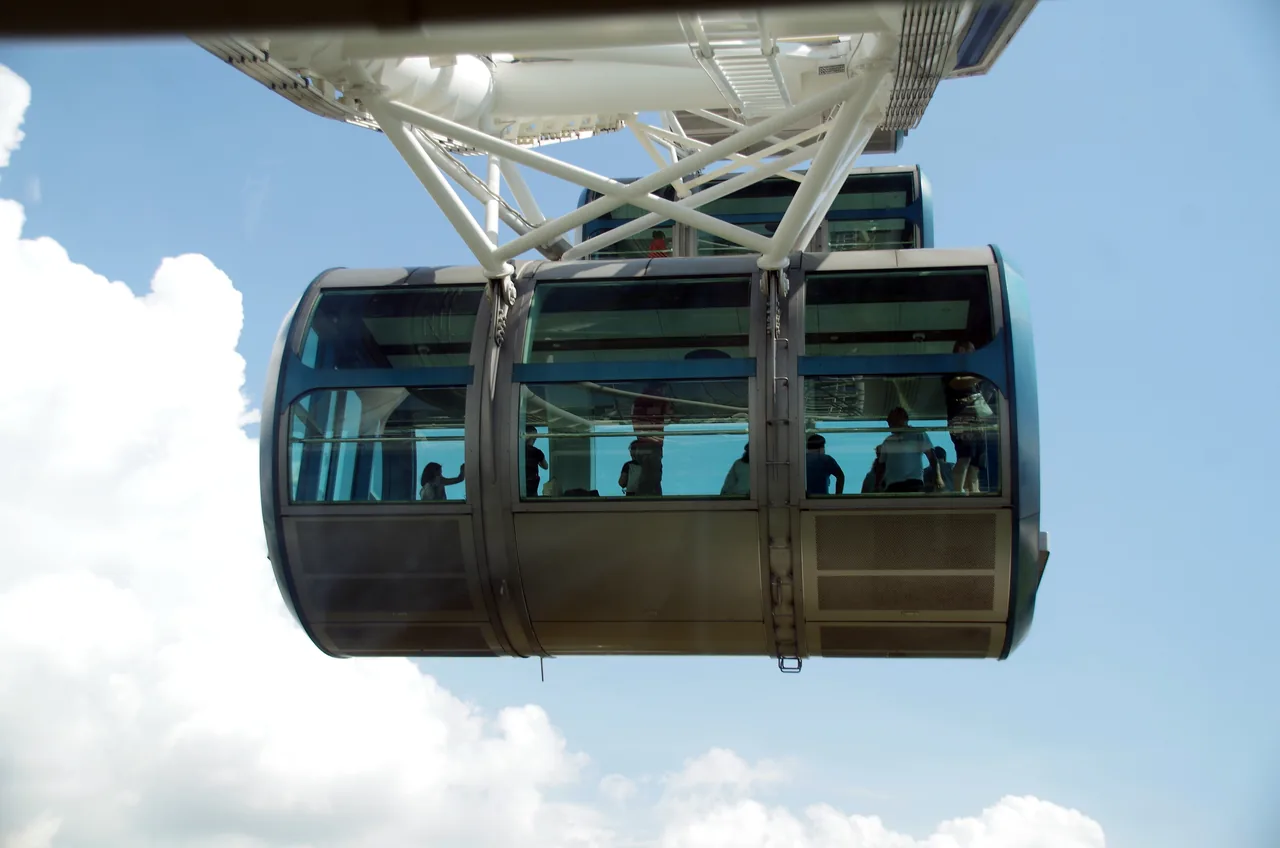 Passengers riding inside the glass capsules of the Singapore Flyer